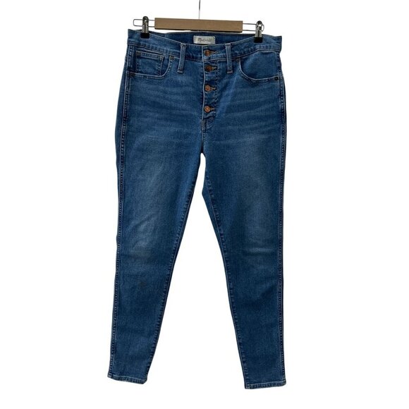 Madewell 10" High-Rise Skinny Jeans in Dewitt Wash Button-Front Denim Women 31‎ - Picture 4 of 16